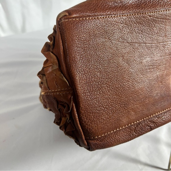 Vintage MOSCHINO Cheap and Chic Brown Leather Ruffle Shoulder Bag Purse Handbag - Picture 7 of 16